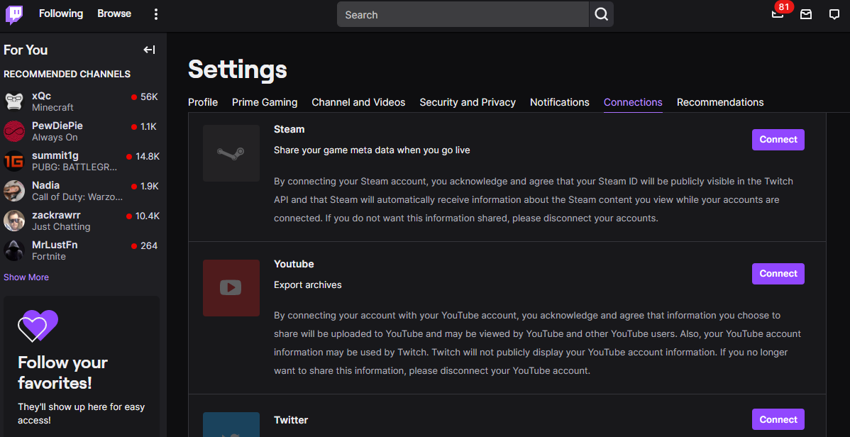 twitch account settings